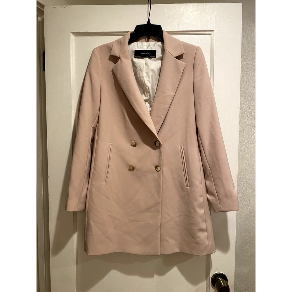 Minimalist Zara Blush Pink Double-Breasted Blazer Small 90s Workwear